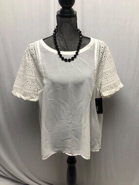 ana Top Womens Size XL Sheer White Crocheted Lace Sleeve Blouse NEW